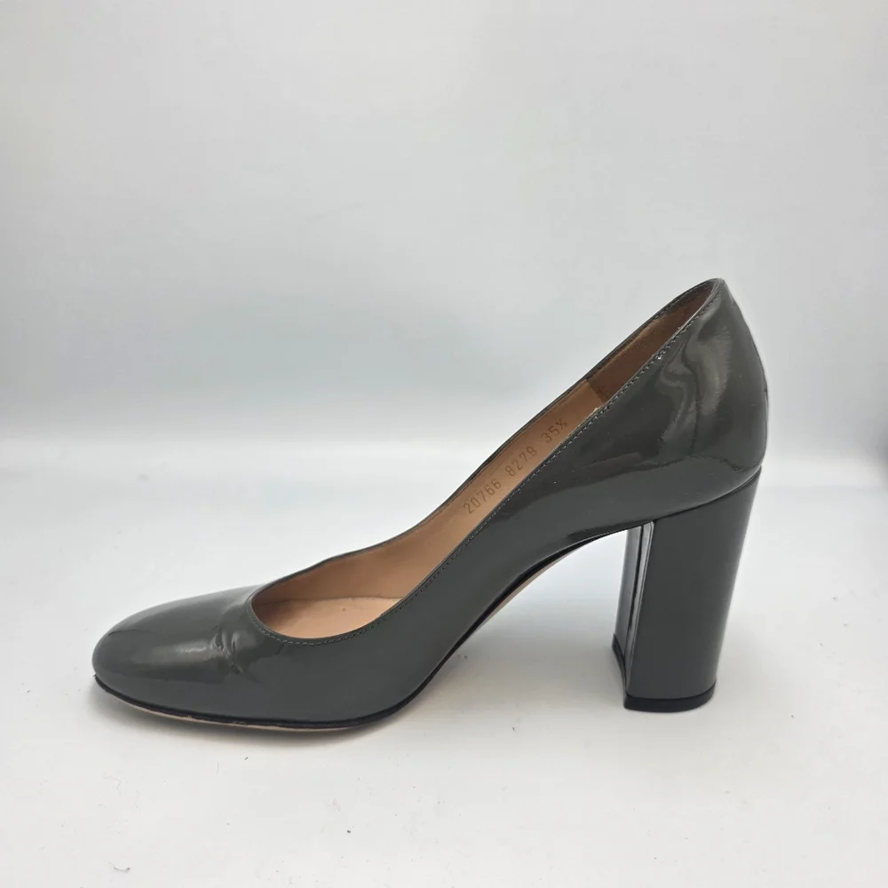 GIANVITO ROSSI Taupe (Green/Gray) Patent Block Heeled Pump (85mm), Size 35½